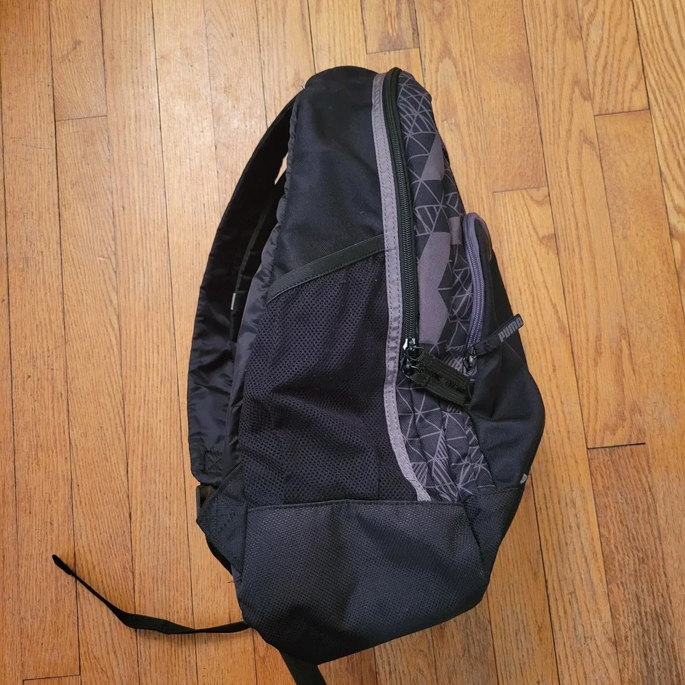 Puma ECHO Black Grey Geometric Dura Base Backpack School Hiking 17x15 in Outdoor